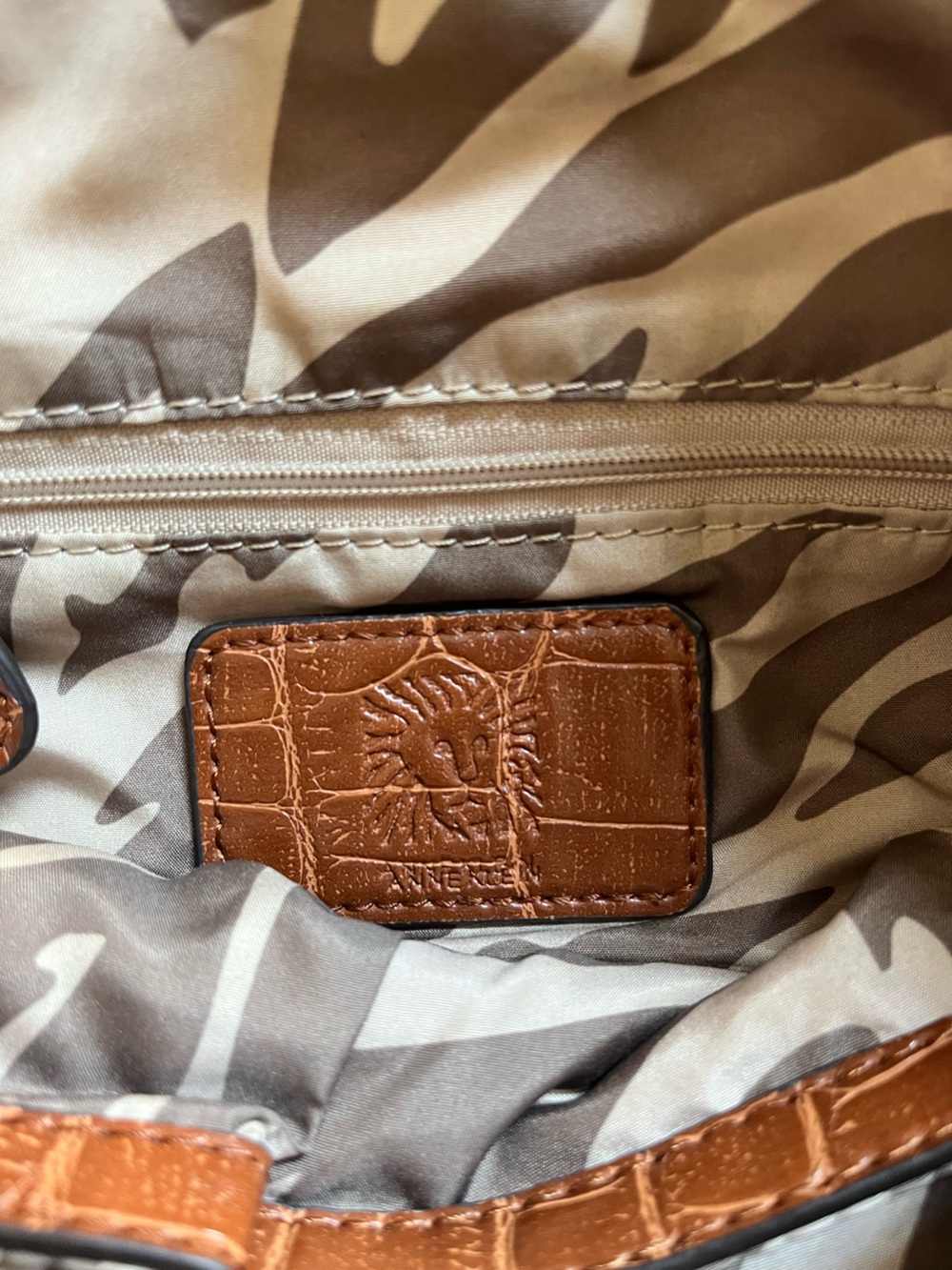 Anne Klein Croc-Embossed Shoulder Bag in Cognac Brown with Gold Accent - Picture 3 of 3